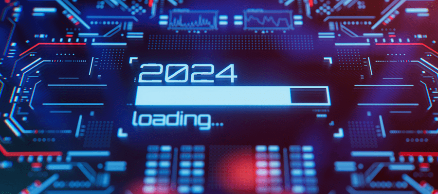 Loading screen graphic with "2024" in digital style.