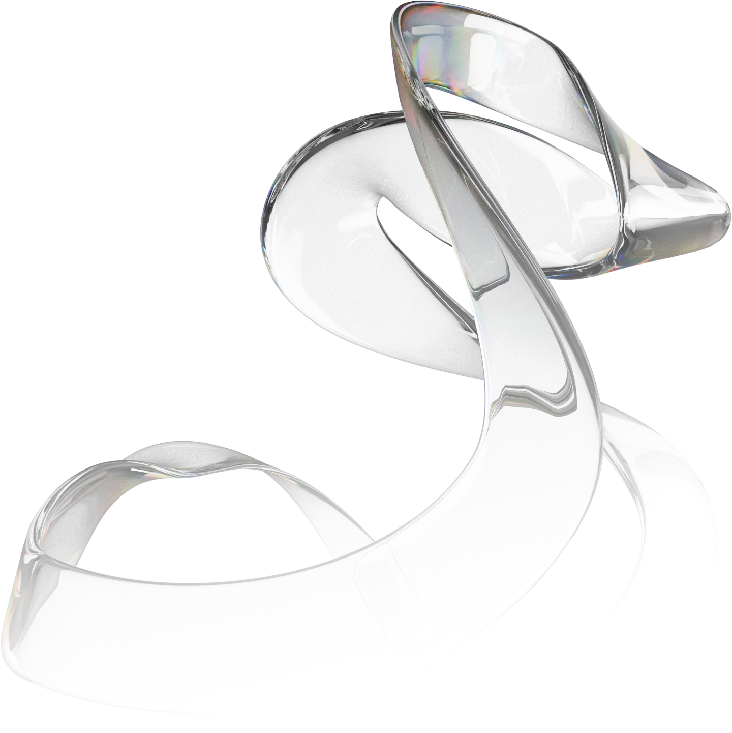Abstract 3D glass ribbon shape with transparent background.
