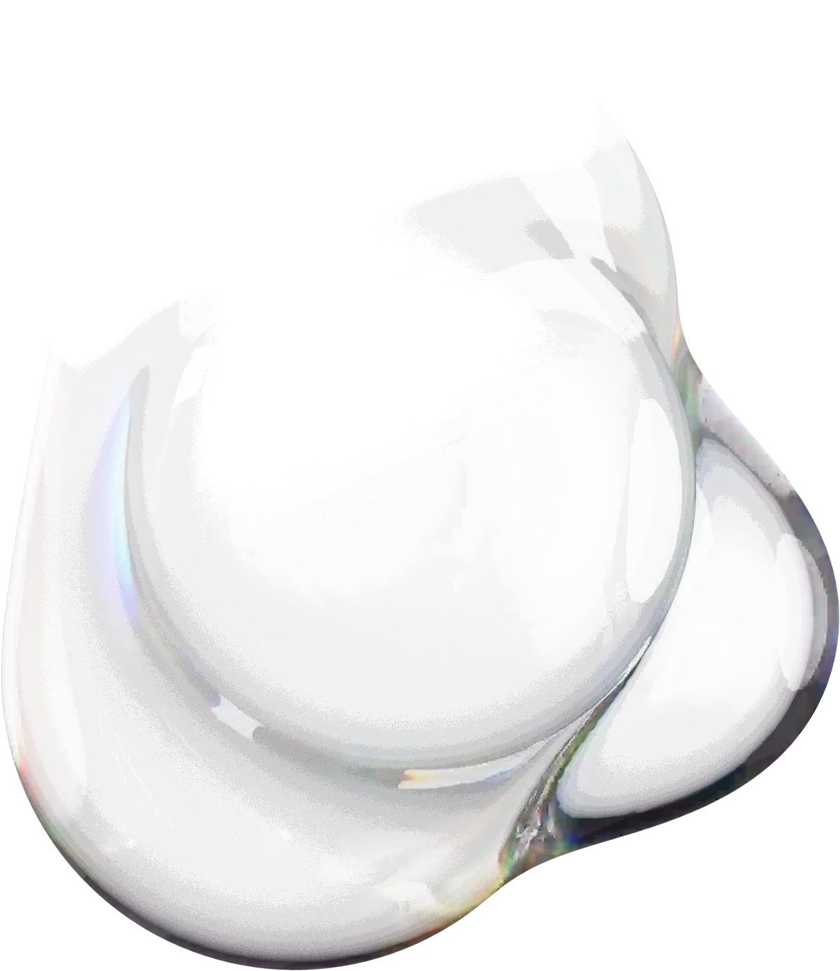 Realistic translucent glass bubble with rainbow refractions on transparent background.