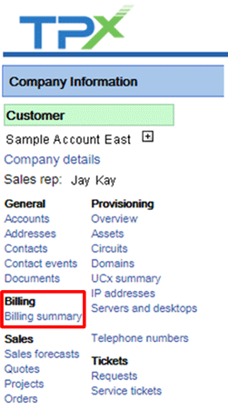 Dash - Billing menu