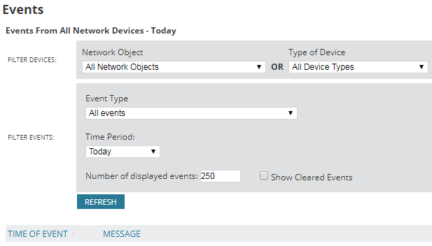 Network Monitor - Events tab