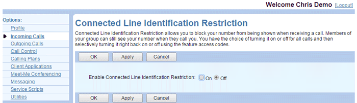 User-Connected-Line-Identification-Restriction