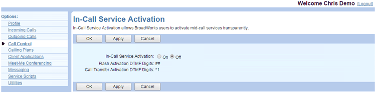 User-In-Call-Service-Activation